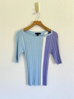 Ann Taylor Size Small Pastel Color Stripe Box Pleat Retro Stretch Blouse